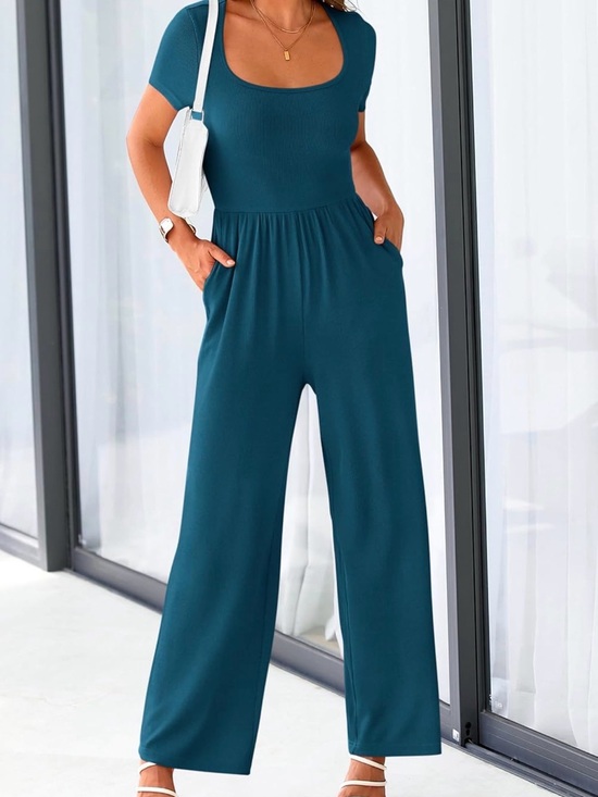 PrettyGarden Pants - NWT Women's One Piece Jumpsuit Dressy Casual Short Sleeve Square Neck Wide Leg L